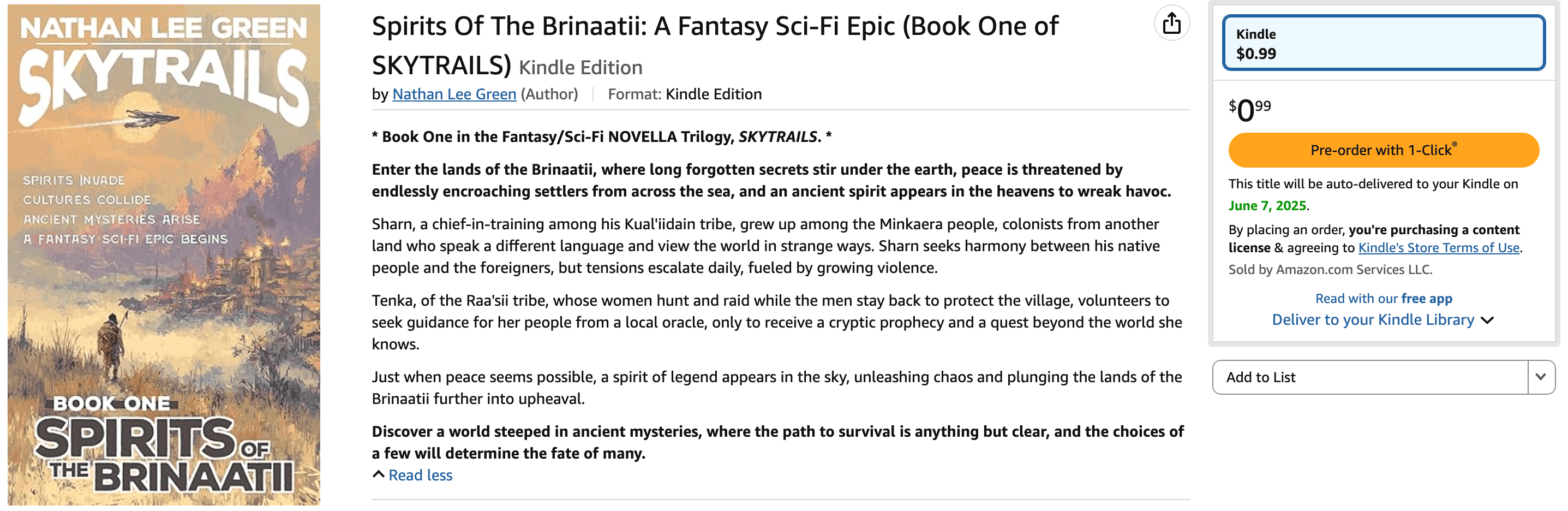 Screenshot: Spirits Of The Brinaatii available for pre-order on Amazon.com
